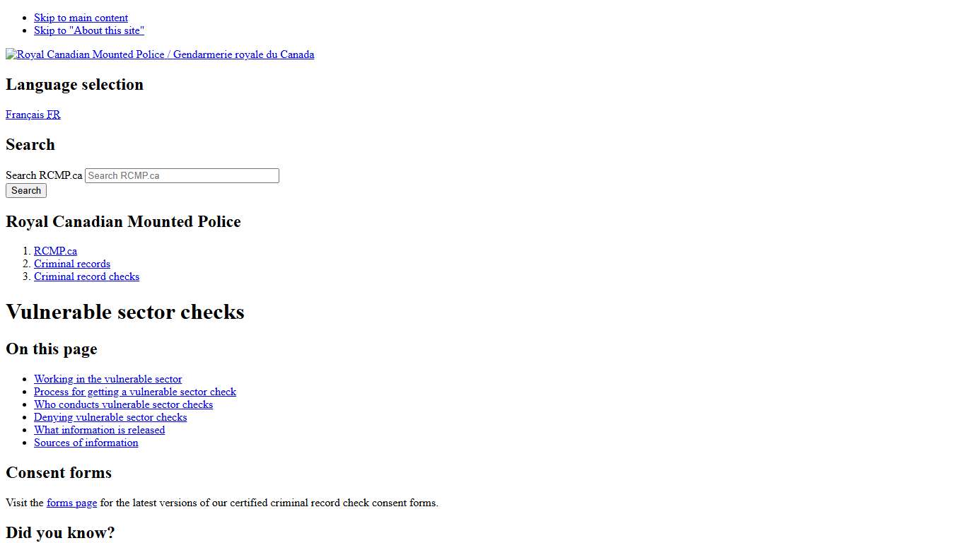 Vulnerable sector checks Royal Canadian Mounted Police